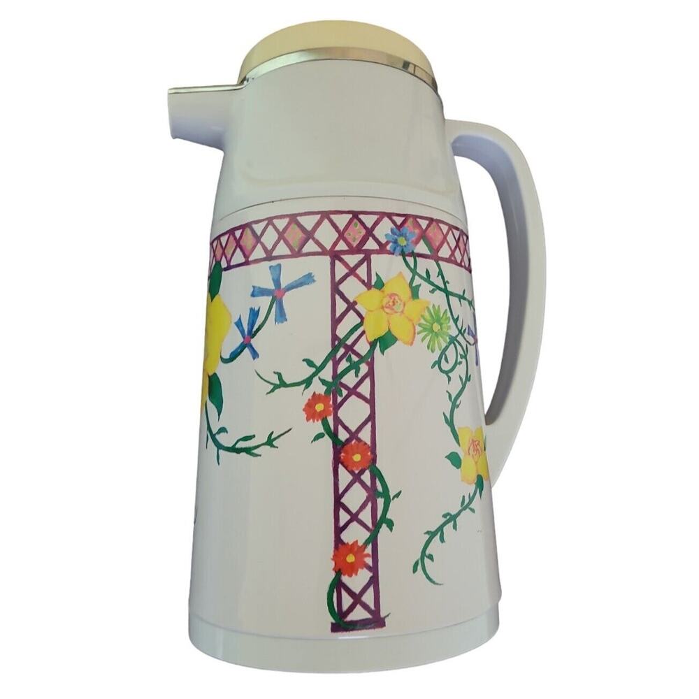 Vintage Potter & Smith 1L Coffee Carafe Floral Insulated Glass Lined EUC
